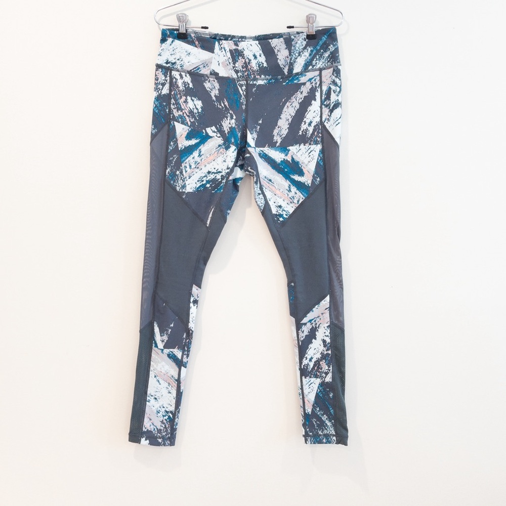 Zella Abstract Pattern Grey Mesh Inset Workout Le… - image 1